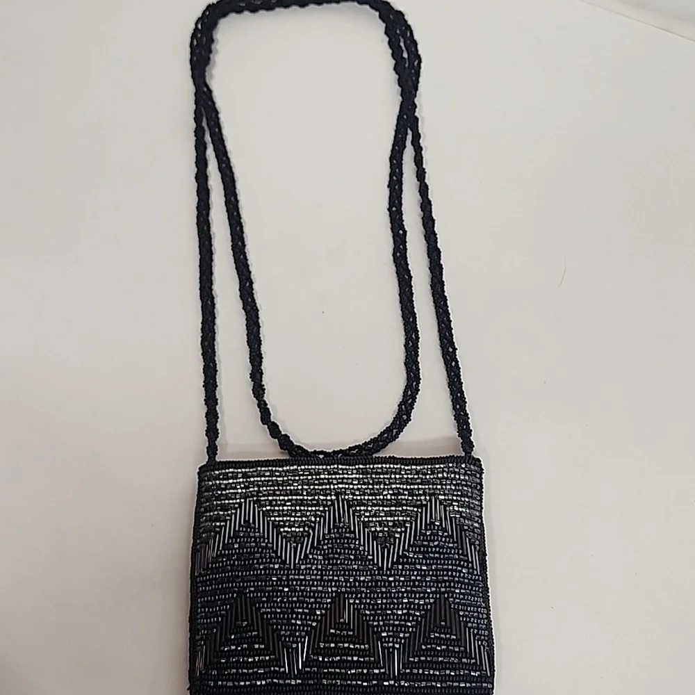 Iridescent Black, Gray, & Midnight Blue Beaded Women's Small Crossbody Bag WOW